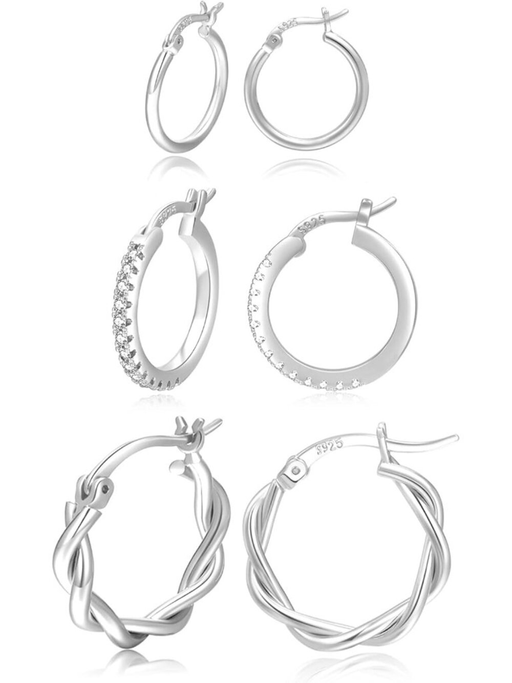 925 Sterling Silver Small Hoop Earrings Set for Women Hypoallergenic | 3Pairs Cu